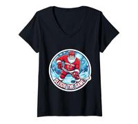 Femme Sleigh The Game Ice Hockey Player Christmas Santa Lover Xmas T-Shirt avec Col en V