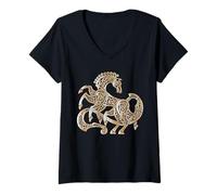 Femme Sleipnir Odin's Horse Viking Mythologie Nordique Beige T-Shirt avec Col en V