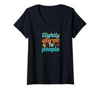 Femme Slightly Allergic To People Funny Introvert Humor T-Shirt avec Col en V