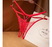 Femme Slips 3 pièces/ensemble Lingerie Sexy culotte femme ouverture entrejambe Transparent string string solide sous-vêtements nœud papillon for dames femmes dentelle Pantys ( Color : B-Red , Size : O