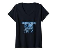 Femme Slogan amusant Shakespeare Runs Through My Veins T-Shirt avec Col en V