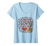 Femme Slogan de première Ligne de Distressed Music Food Love Twelfth Night T-Shirt avec Col en V