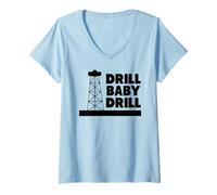 Femme Slogan Drill Baby Drill T-Shirt avec Col en V