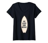 Femme Slogan « Eat Sleep Surf Repeat Surfing » T-Shirt avec Col en V