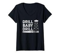Femme Slogan Fantaisie Drill Baby Drill T-Shirt avec Col en V