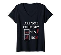 Femme Slogan Humoristique « Offensive Humor are You Childish Yes Or No » T-Shirt avec Col en V