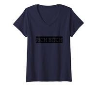 Femme Slogan Rich Bitch Tendance T-Shirt avec Col en V