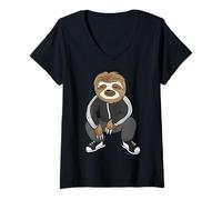 Femme Sloth Doing A Slav Squat in His Tracksuit T-Shirt avec Col en V
