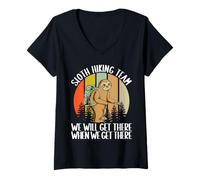 Femme Sloth Hiking Team We Will Get There When We Get There Hiker T-Shirt avec Col en V