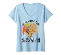 Femme Sloth Hiking Team We Will Get There When We Get There Hiker T-Shirt avec Col en V