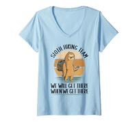 Femme Sloth Hiking Team We Will Get There When We Get There Hiker T-Shirt avec Col en V