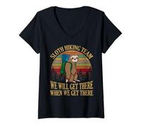 Femme Sloth Hiking Team We Will Get There When We Get There Shirt T-Shirt avec Col en V