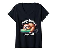 Femme Sloth Lazy Energy Loading Veuillez Attendre Aujourd'hui T-Shirt avec Col en V