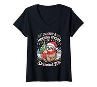 Femme Sloth Only a Morning Person on December 25 Christmas Humor T-Shirt avec Col en V
