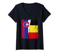 Femme Slovaquie Belgique Demi Drapeau Slovaque Belge Jersey T-Shirt avec Col en V