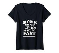 Femme Slow est Le Nouvel Escargot Rapide | Funny Slow Living T-Shirt avec Col en V