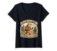 Femme Slow Hiker Club Nous y arriverons finalement Randonnée Paresseux T-Shirt avec Col en V