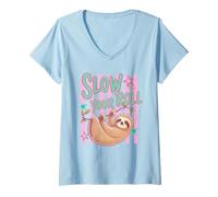 Femme Slow Your Roll Paresseux à Suspendre en Forme d'animal Relaxant T-Shirt avec Col en V