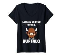 Femme Small Animals Bison Funny Simple Life is Better with Buffalo T-Shirt avec Col en V