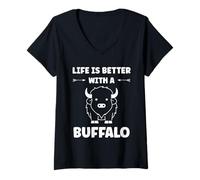 Femme Small Animals Bison Funny Simple Life is Better with Buffalo T-Shirt avec Col en V