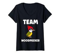 Femme Small Bird Woodpeckers Cute Quote Team Woodpecker T-Shirt avec Col en V