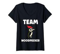 Femme Small Bird Woodpeckers Cute Quote Team Woodpecker T-Shirt avec Col en V