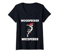 Femme Small Bird Woodpeckers Cute Quote Whisperer Woodpecker T-Shirt avec Col en V