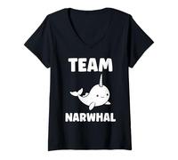 Femme Small Cute Simple Minimalist Sea Unicorn Team Narwhal T-Shirt avec Col en V