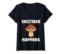 Femme Small Funny Minimalist Mushroom Simple Happens Shiitake T-Shirt avec Col en V