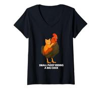 Femme Small Pussy Riding a Big Cock Funny Pussy Meme Adult Joke T-Shirt avec Col en V