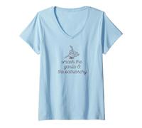 Femme Smash The Garlic & The Patriarchy Mème de Cuisine T-Shirt avec Col en V
