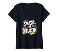 Femme Smash the Oligarchy Anti-Oligarchy Protest T-Shirt avec Col en V