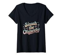 Femme Smash the Oligarchy Anti-Oligarchy Protest T-Shirt avec Col en V