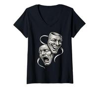 Femme Smile Now Cry Later Happy Sad Theater Masques de théâtre T-Shirt avec Col en V