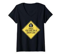 Femme Smile You are on a Dash Cam Enregistrement Vidéo T-Shirt avec Col en V