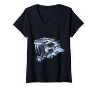 Femme Smilodon Sabertooth Chat Tigre Bleu glacé T-Shirt avec Col en V