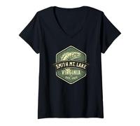 Femme Smith Mountain Lake Virginia 1963 Motif Poisson Vieilli T-Shirt avec Col en V
