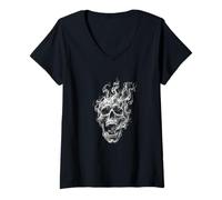 Femme Smoke Skull Gothic Rock Dark Art Biker Gift T-Shirt avec Col en V
