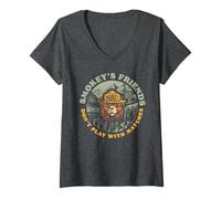 Femme Smokey's Friends Don't Play with Matches Retro Smokey Bear T-Shirt avec Col en V