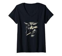 Femme Smoking Demon Devil Face Horns Vapor Chaos T-Shirt avec Col en V