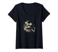 Femme Smoking Man Face Barbe Sable Style fumée T-Shirt avec Col en V