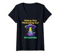 Femme Smoothie Lover Humour avec Alien UFO Abduction VIbes Meme T-Shirt avec Col en V