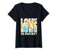 Femme Smurfs Movie Summer Smurfette Love is Smurf! Valentine's Day T-Shirt avec Col en V