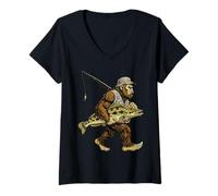 Femme Snakehead Bigfoot Fisherman Pêche en rivière Sasquatch T-Shirt avec Col en V