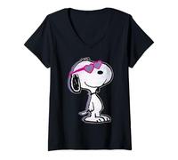 Femme Snoopy Joe Cool Love Hearts Glitch Retro Valentine Fun T-Shirt avec Col en V