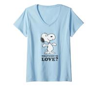Femme Snoopy Qu'est-ce qu'il ne Faut Pas Aimer ? T-Shirt avec Col en V