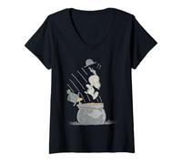 Femme Snoopy sautant dans Un Pot d'or avec Woodstock T-Shirt avec Col en V