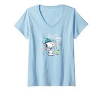 Femme Snoopy & Woodstock - Beagle Scout - Lets Camp T-Shirt avec Col en V