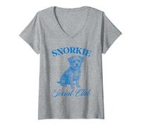 Femme Snorkie Social Club Dog Lover Terrier Mix Design T-Shirt avec Col en V