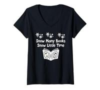 Femme Snow Many Books Snow Little Time Reading Christmas Book Club T-Shirt avec Col en V